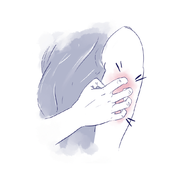 Illustratie: Man die aan linker bovenarm krabt        