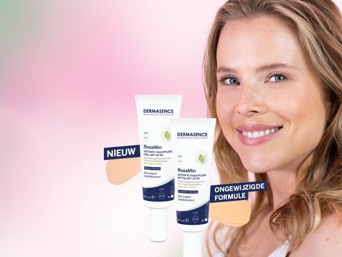 De nieuwe RosaMin-producten met een glimlachende vrouw op de achtergrond