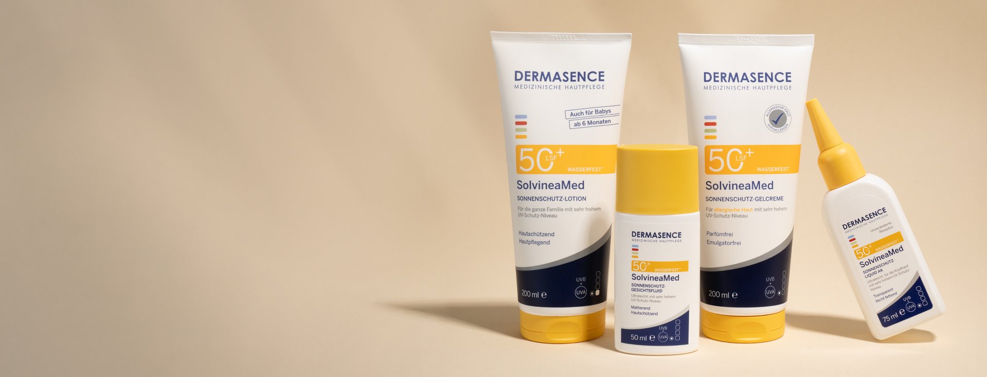 4 SolvineaMed products against a beige background