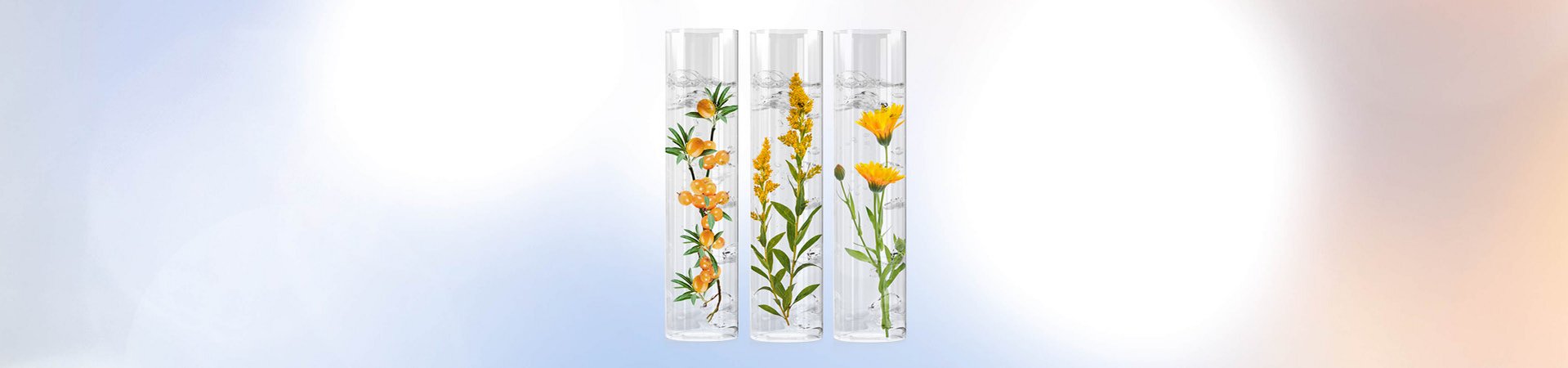 Principi attivi contro la pelle stressata su sfondo blu-arancione