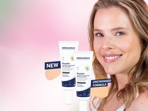 The new RosaMin products with a smiling woman in the background