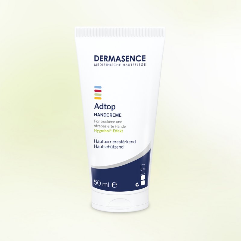Adtop Hand cream product packaging against a green background